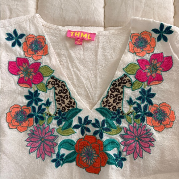 THML White Blouse with Colorful Floral Embroidery - Picture 4 of 5